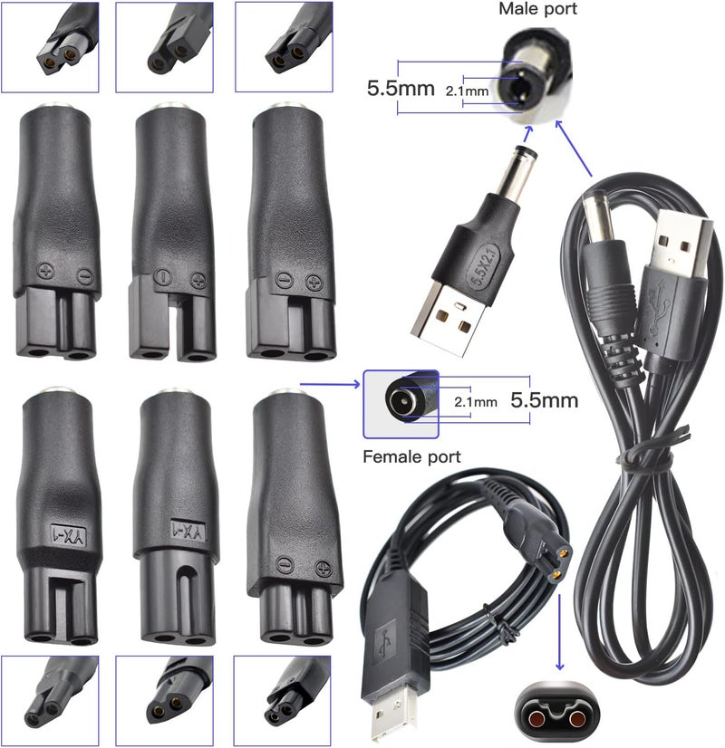 BOEEA 9 PCS Replacement Power Cord 5V Charger USB Adapter Suitable for Electric Hair Clippers, Beard Trimmers, Shavers, Beauty Instruments, Desk Lamps, Purifiers. - Image 2